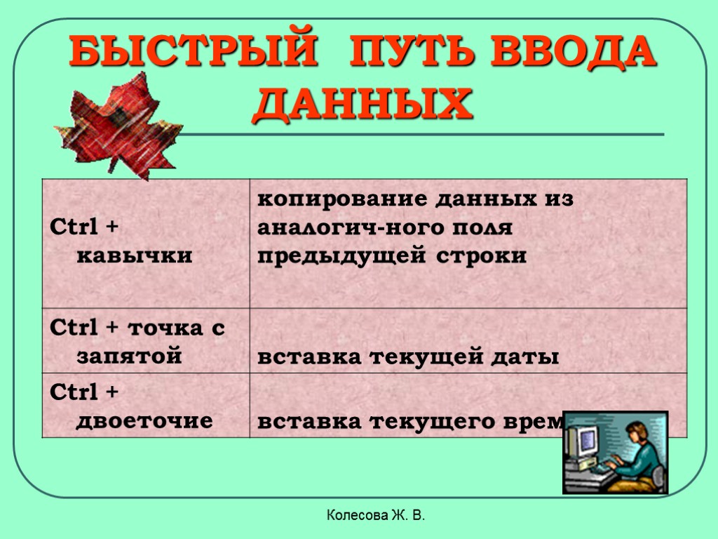 Колесова Ж. В. БЫСТРЫЙ ПУТЬ ВВОДА ДАННЫХ